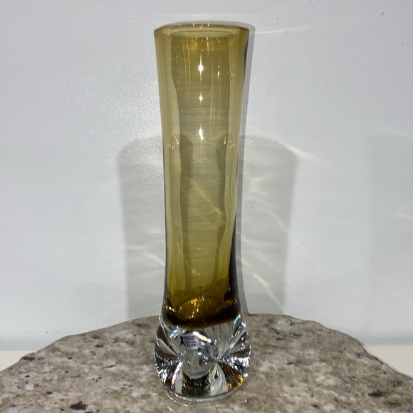 Mid 20th Century Bo Borgstrom Finnish Riihimaki Amber Glass Bud Vase 10” - Picture 5 of 15